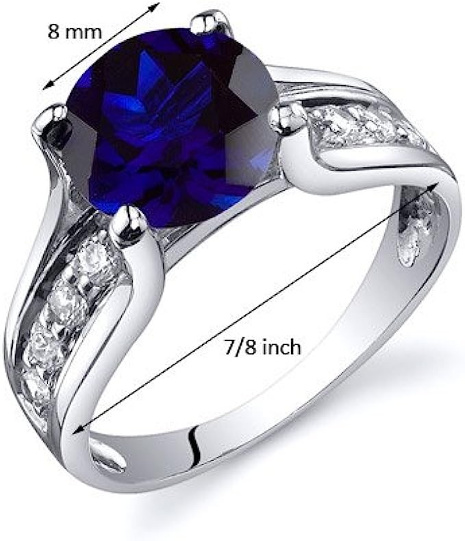 Peora Created Blue Sapphire Cathedral Ring in Sterling Silver, 2.75 Carats, Round, 8MM, Sizes 5-9